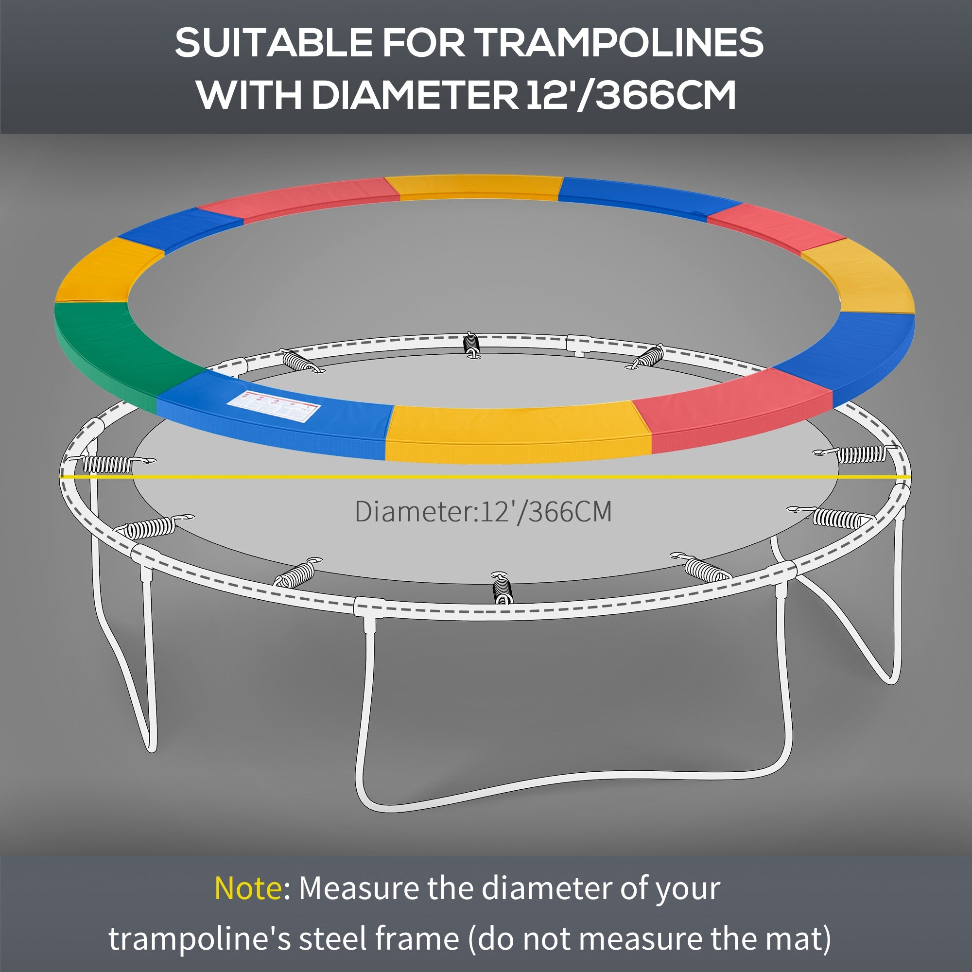 HOMCOM Φ12ft Trampoline Pad Φ144" Spring Safety Replacement Gym Bounce Jump Cover EPE Foam (Colorful) 