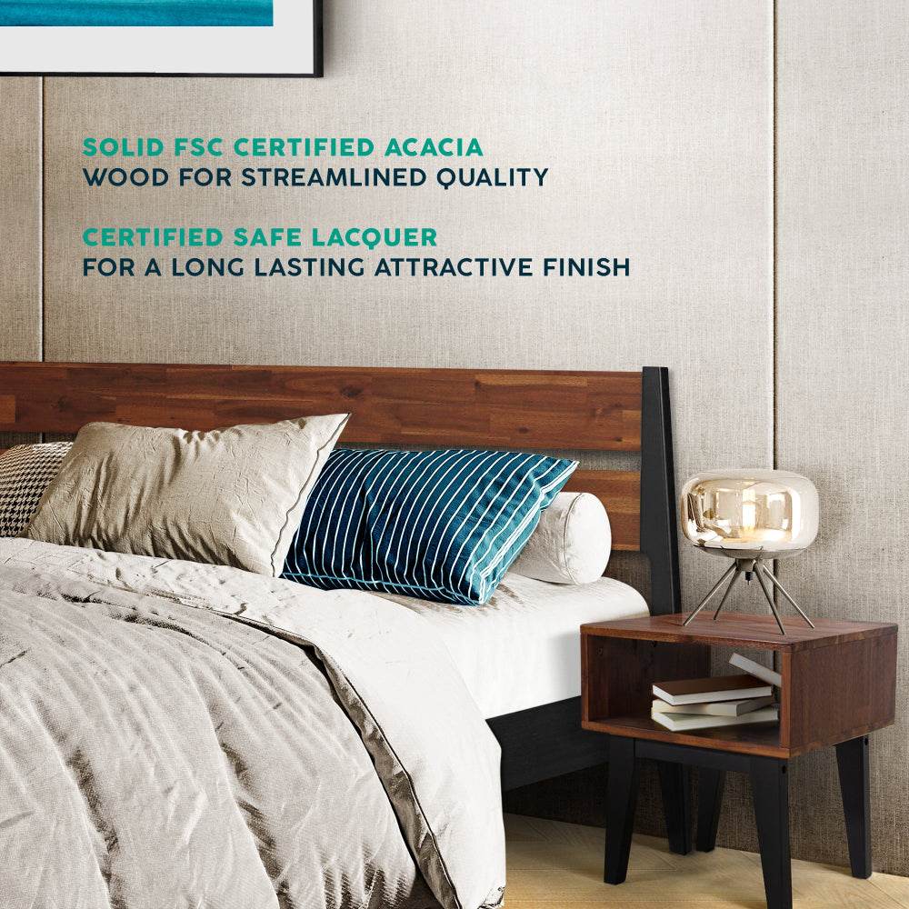 Emery Solid Wood Bed Frame & Nightstand Bedroom Set 