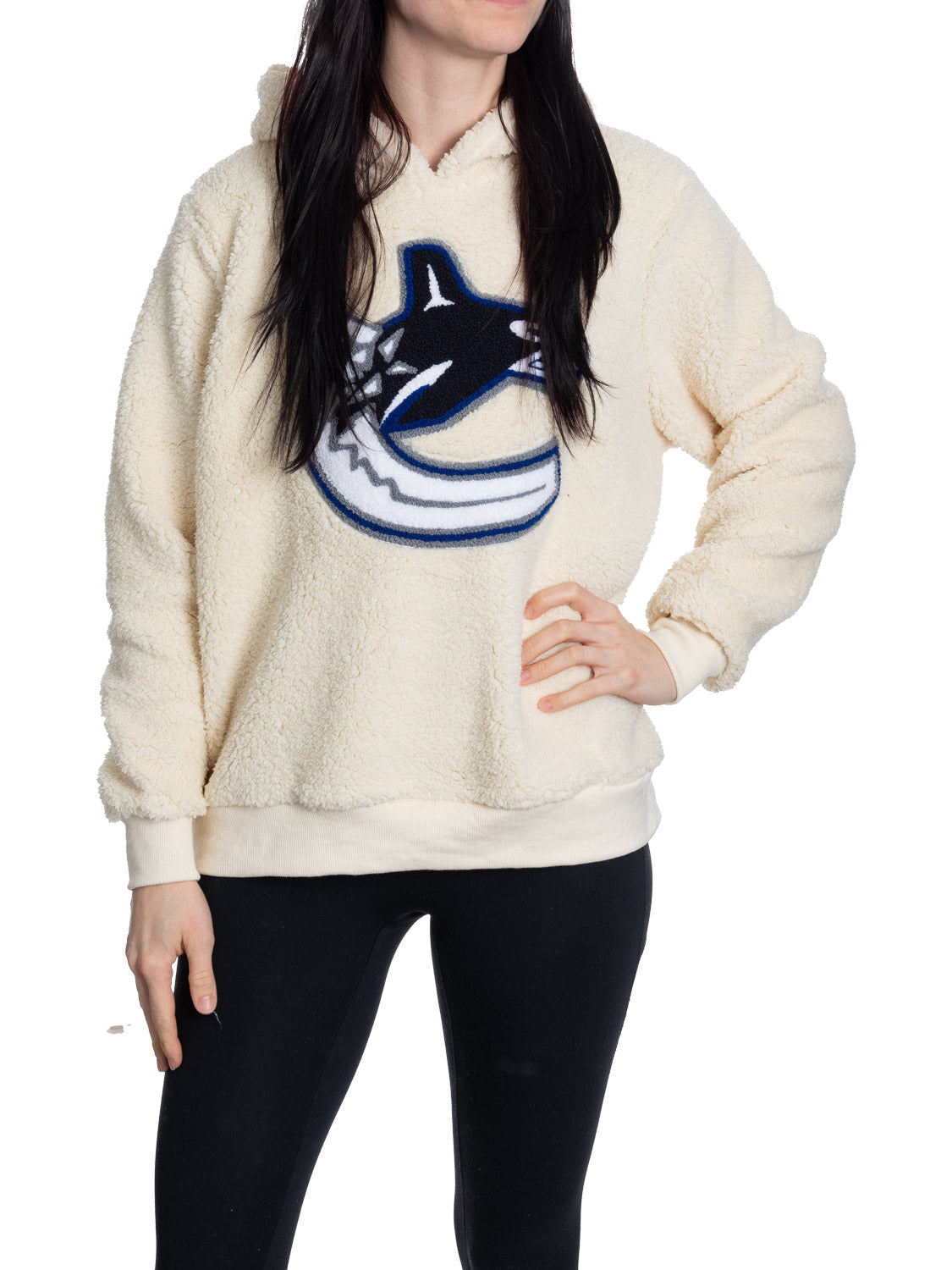 Vancouver Canucks Ladies Sherpa Hoodie with Premium Chenille Logo 