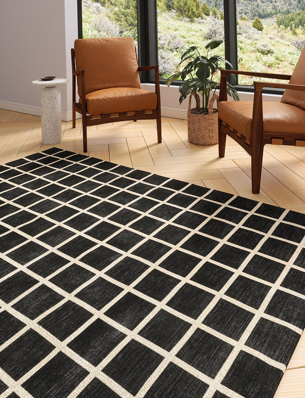 Caper Black Natural Checkered Rug 