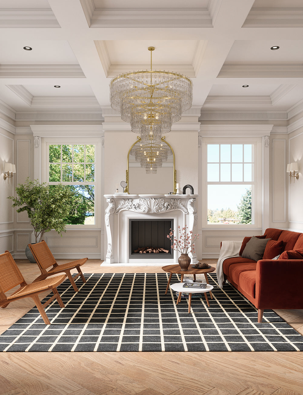 Caper Black Natural Checkered Rug 