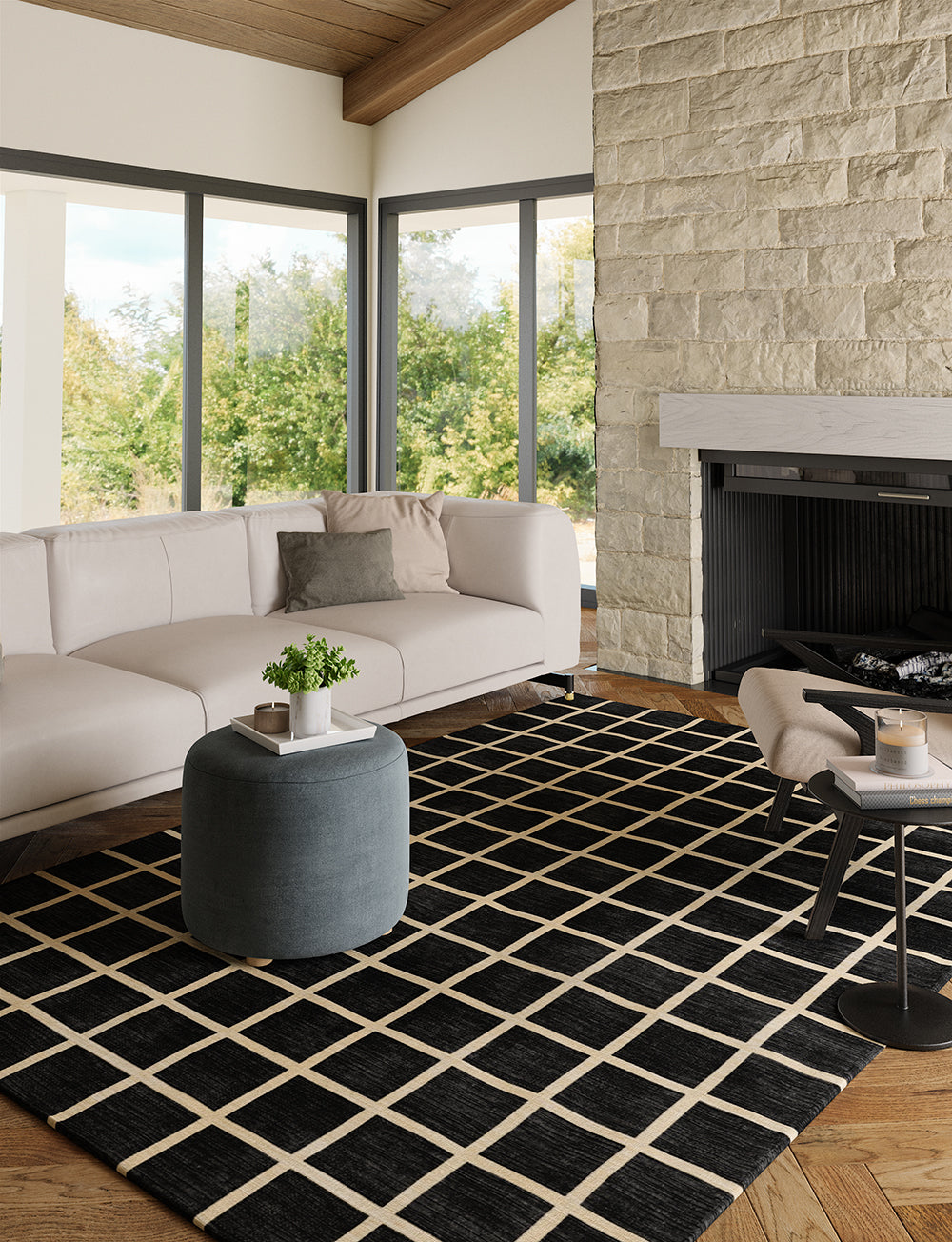 Caper Black Natural Checkered Rug 