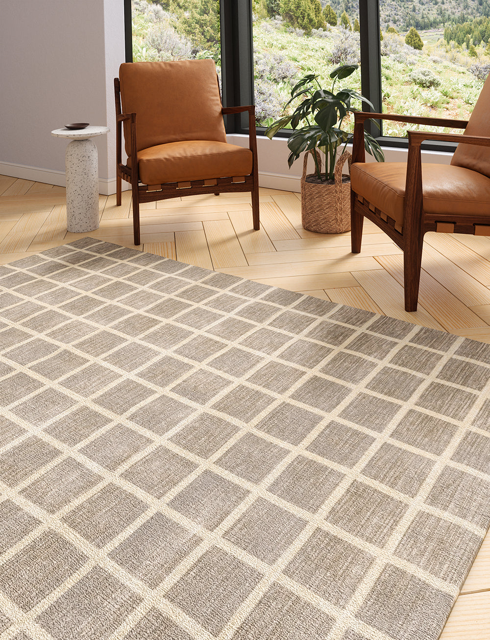 Caper Natural Beige Checkered Rug 