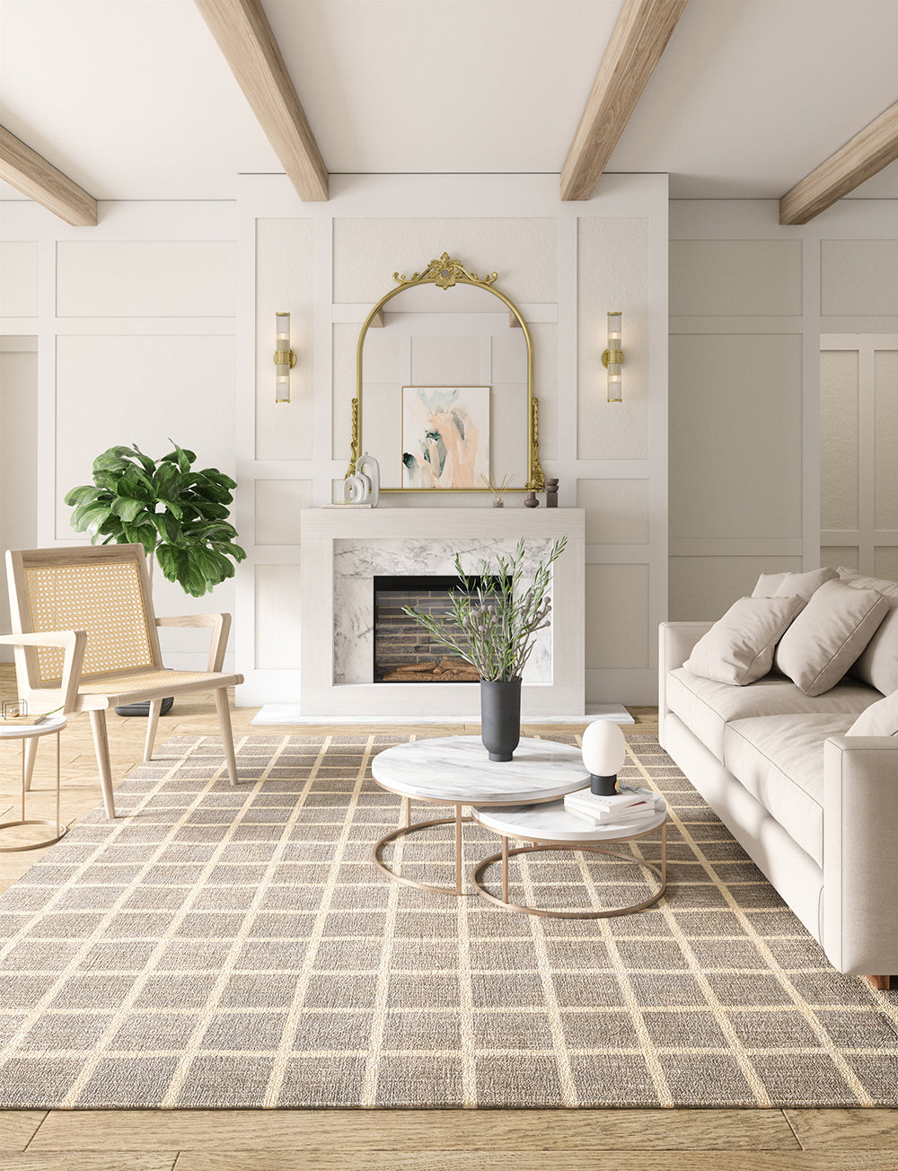 Caper Natural Beige Checkered Rug 