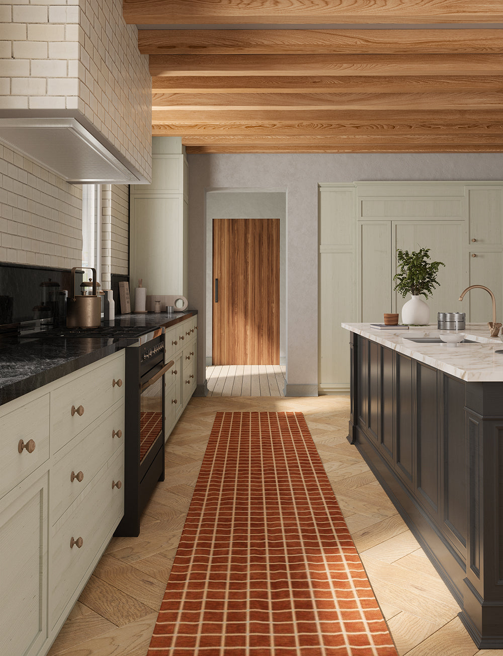 Caper Orange Natural Checkered Rug 