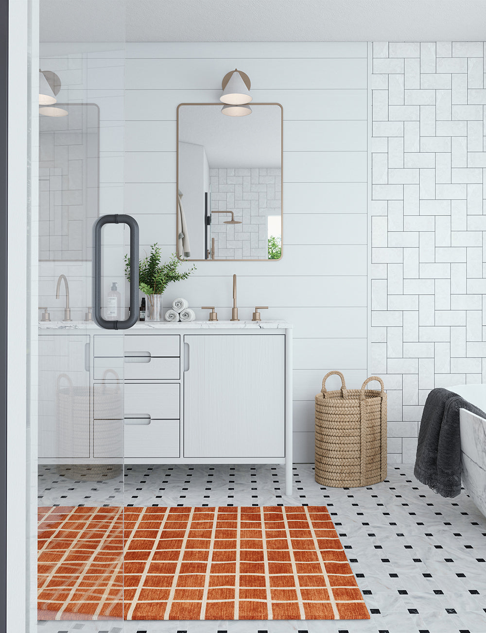 Caper Orange Natural Checkered Rug 