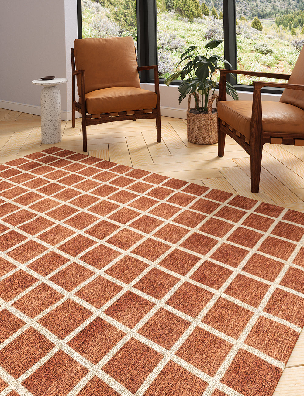 Caper Orange Natural Checkered Rug 