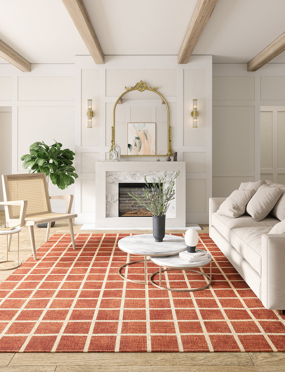 Caper Orange Natural Checkered Rug 