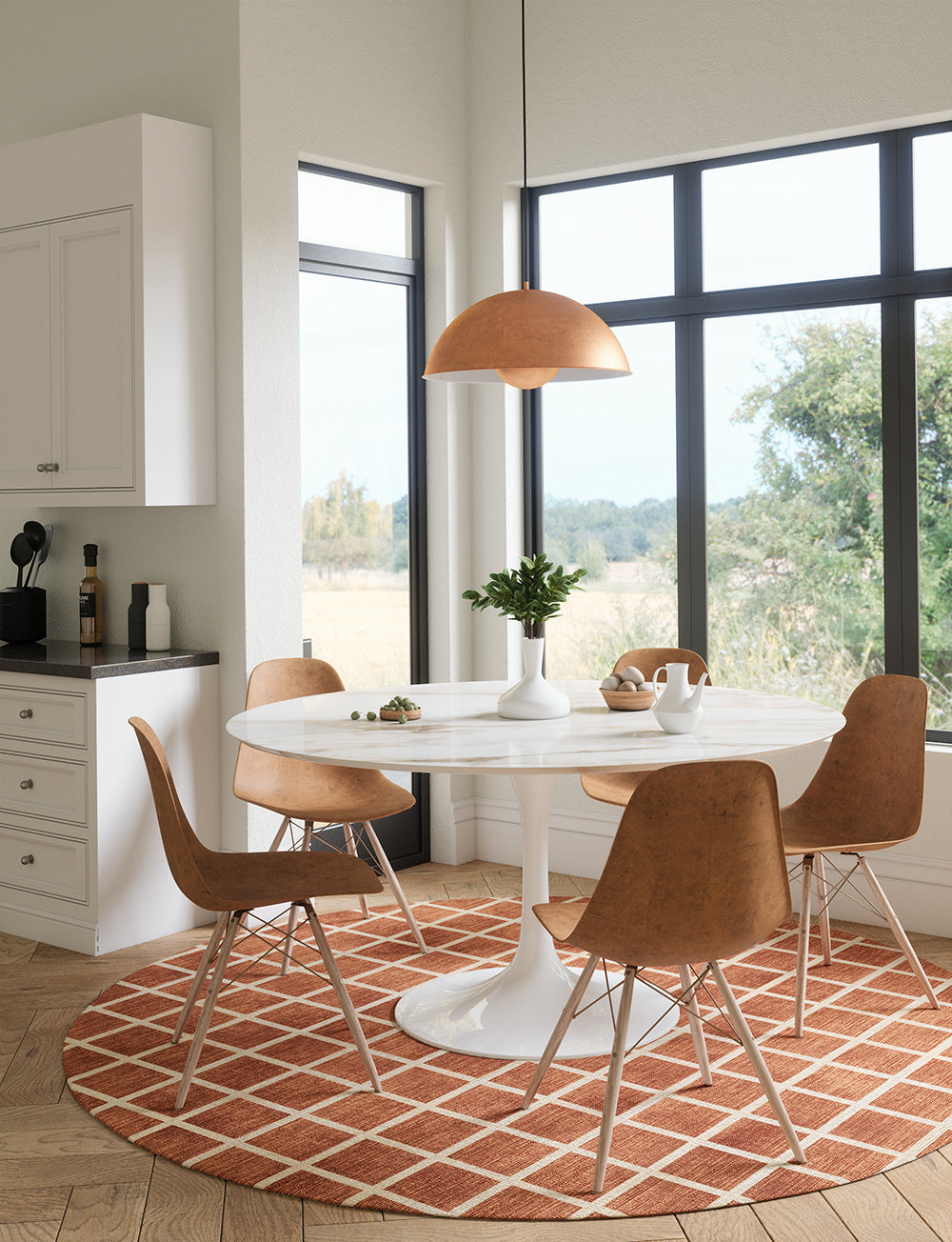 Caper Orange Natural Checkered Rug 