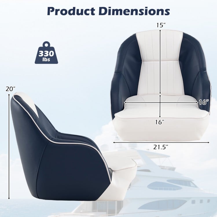 Captain Bucket Seat Pontoon Boat Chair with PVC Leather and Armrests