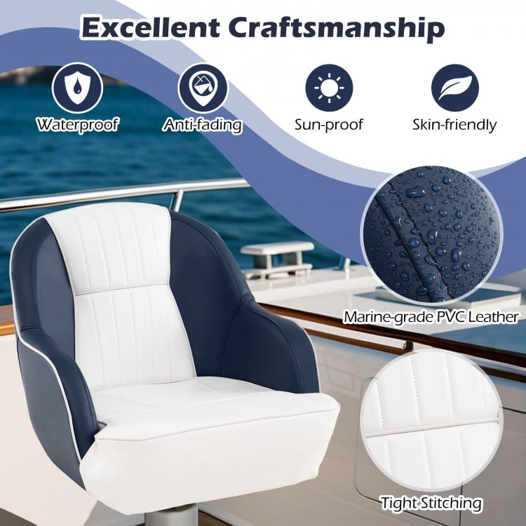 Captain Bucket Seat Pontoon Boat Chair with PVC Leather and Armrests