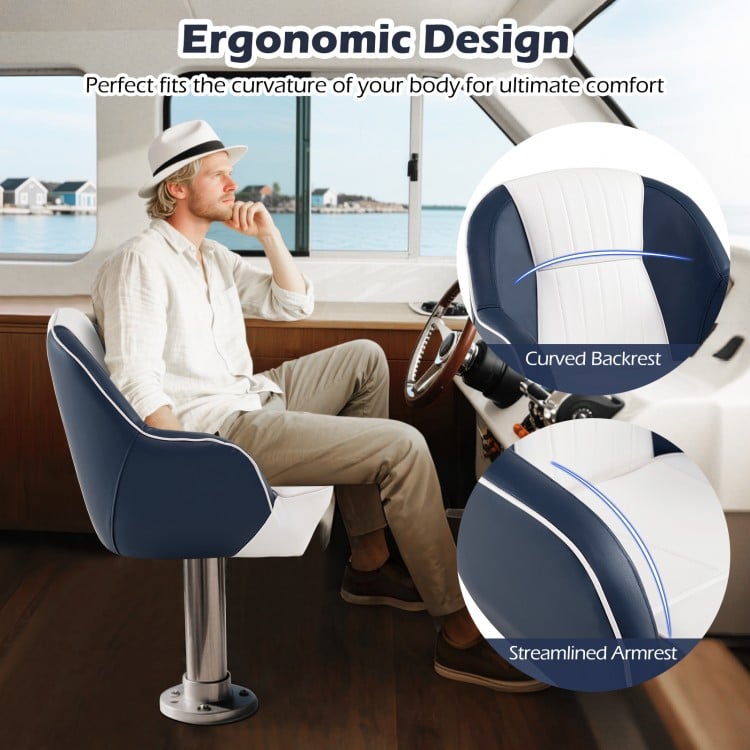 Captain Bucket Seat Pontoon Boat Chair with PVC Leather and Armrests