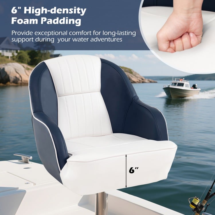 Captain Bucket Seat Pontoon Boat Chair with PVC Leather and Armrests