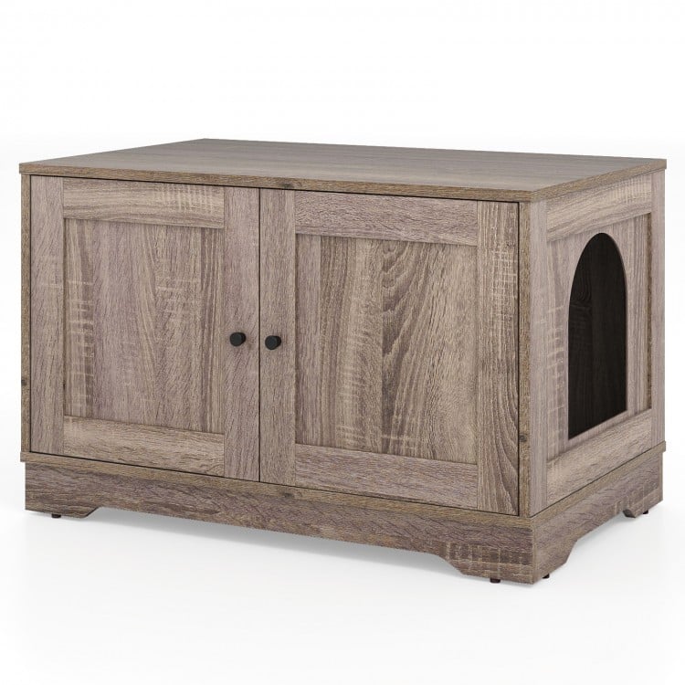 Cat Litter Box Enclosure Furniture Indoor Wooden Cat House End Side Table Nightstand-Brown