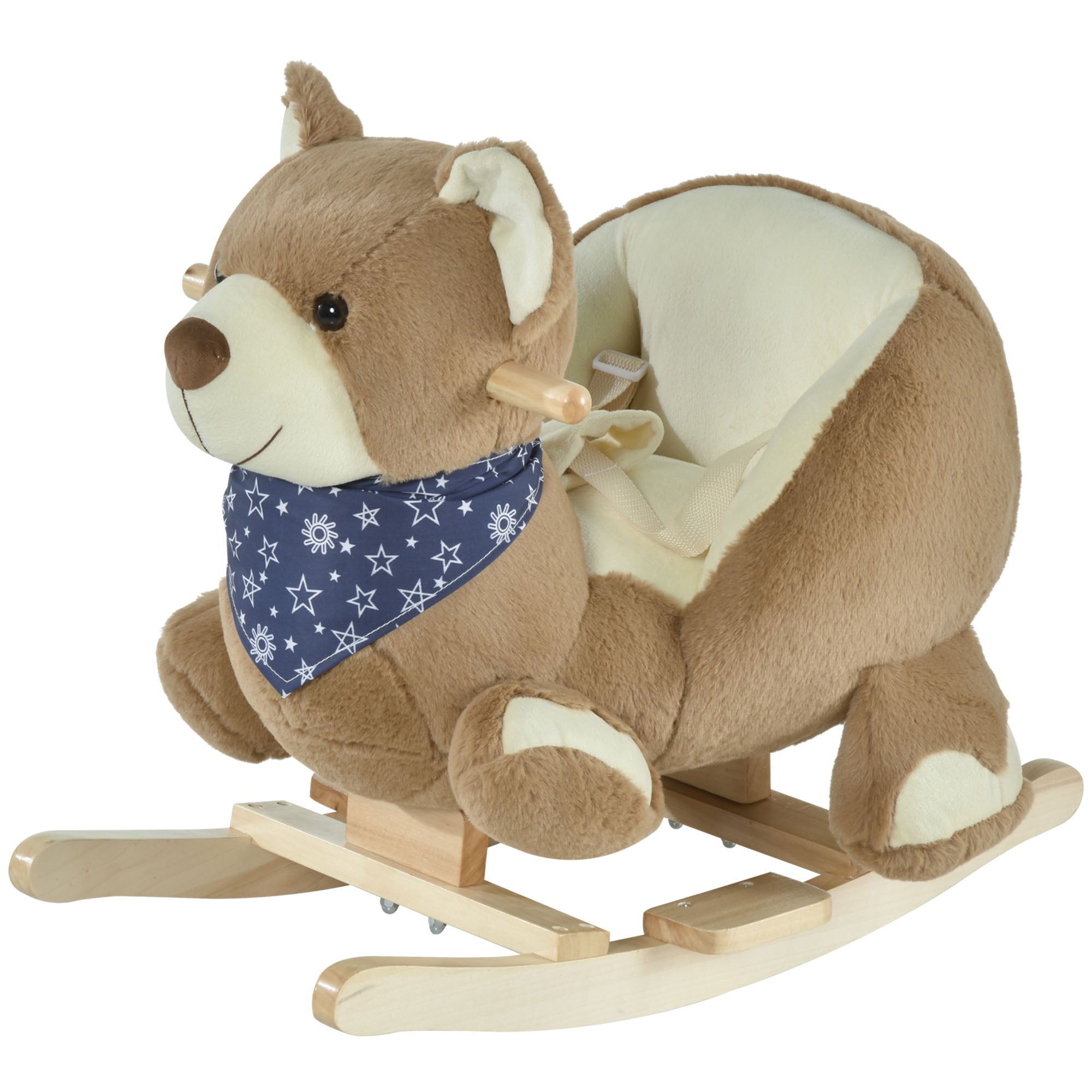 Qaba Kids Ride-On Rocking Horse Toy Bear Style Rocker with Fun Music & Soft Plush Fabric for Children 18-36 Months 