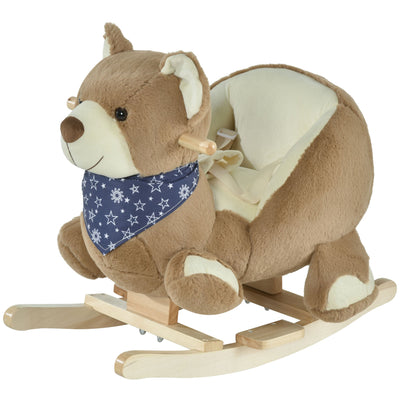 Qaba Kids Ride-On Rocking Horse Toy Bear Style Rocker with Fun Music & Soft Plush Fabric for Children 18-36 Months 