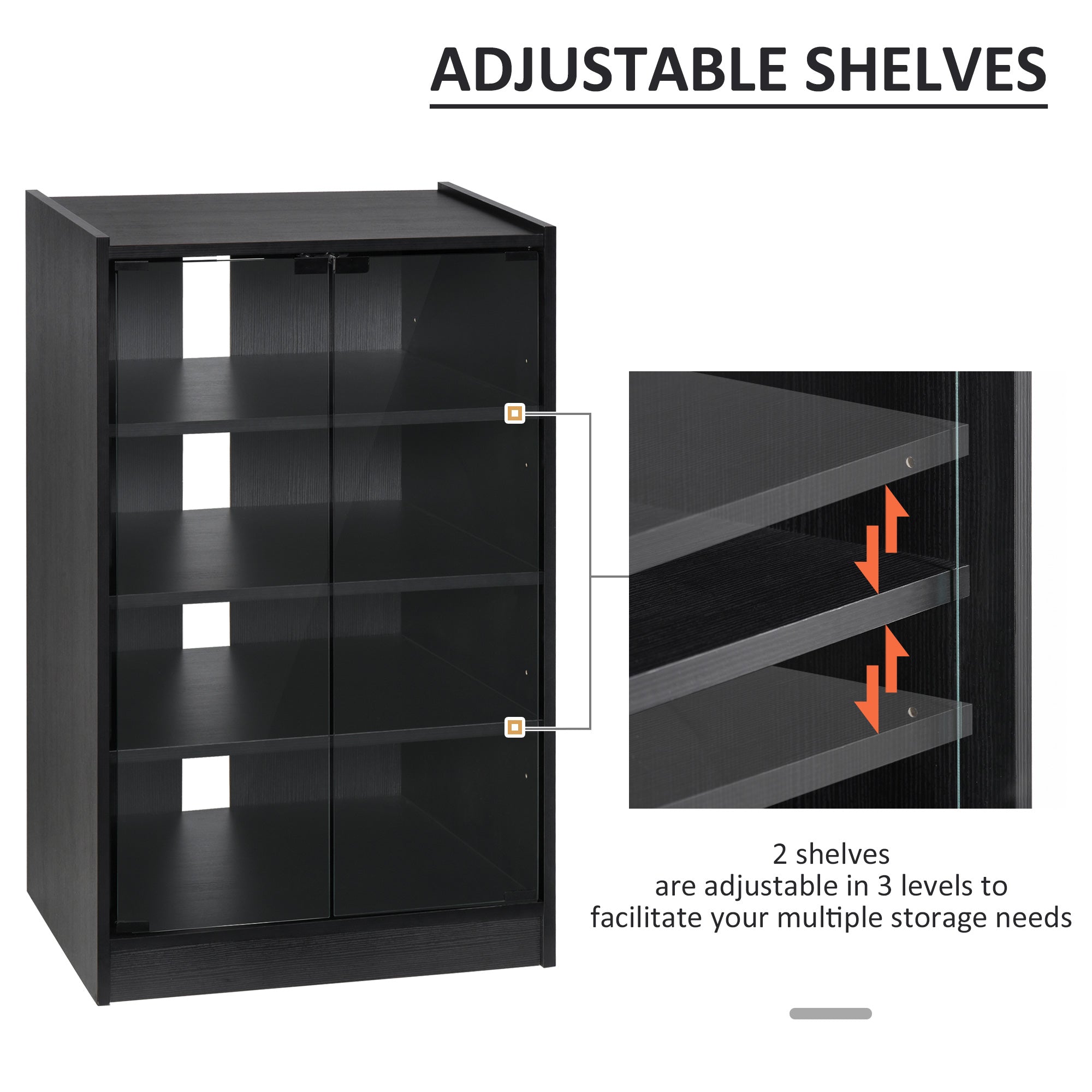 HOMCOM Media Maven: 5-Tier DVD Storage Cabinet with Adjustable Shelves, Tempered Glass Doors, Cable Management, Black Elegance 