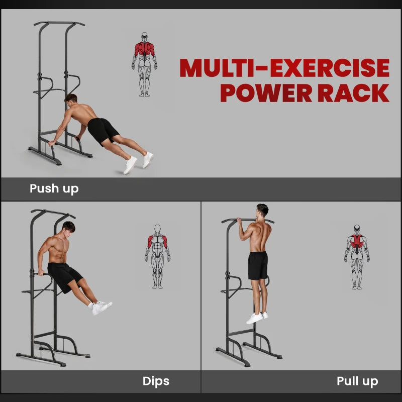 Soozier Power Tower Dip Station Pull Up Bar, Multi-Function Push Up Equipment with Adjustable Height for Home Gym Strength Training Workout Fitness, Black