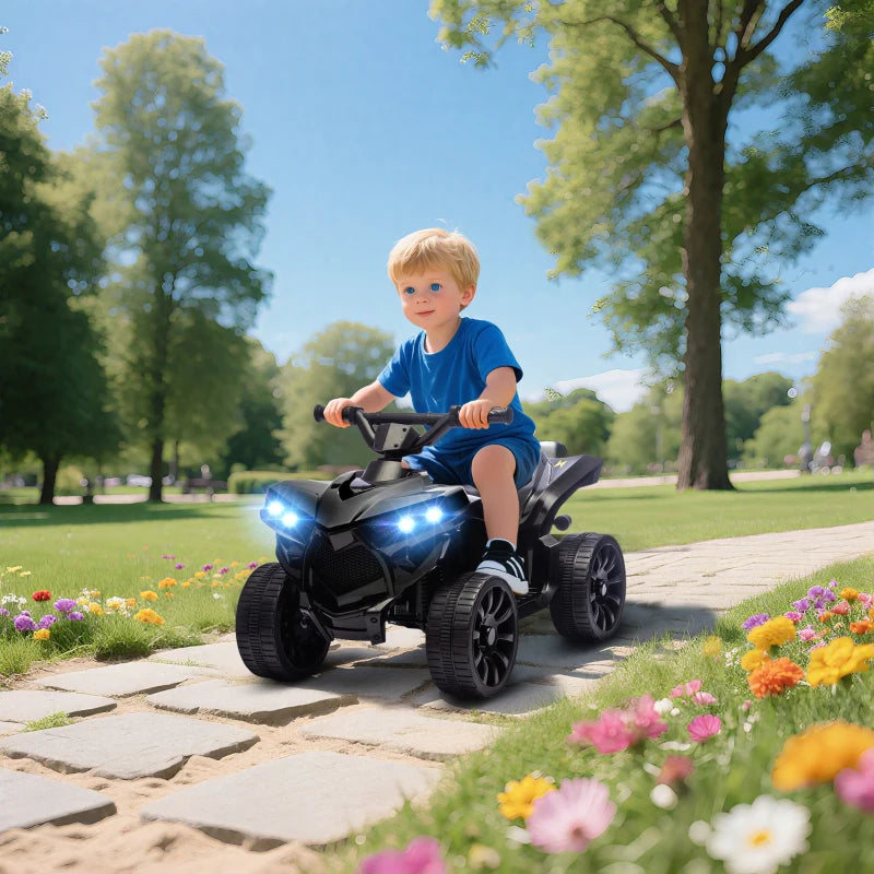 Qaba 6V Kids ATV, 4 Wheeler Electric Ride on Car with Music and LED Headlights, for Ages 37-72 Months Boys and Girls, Black