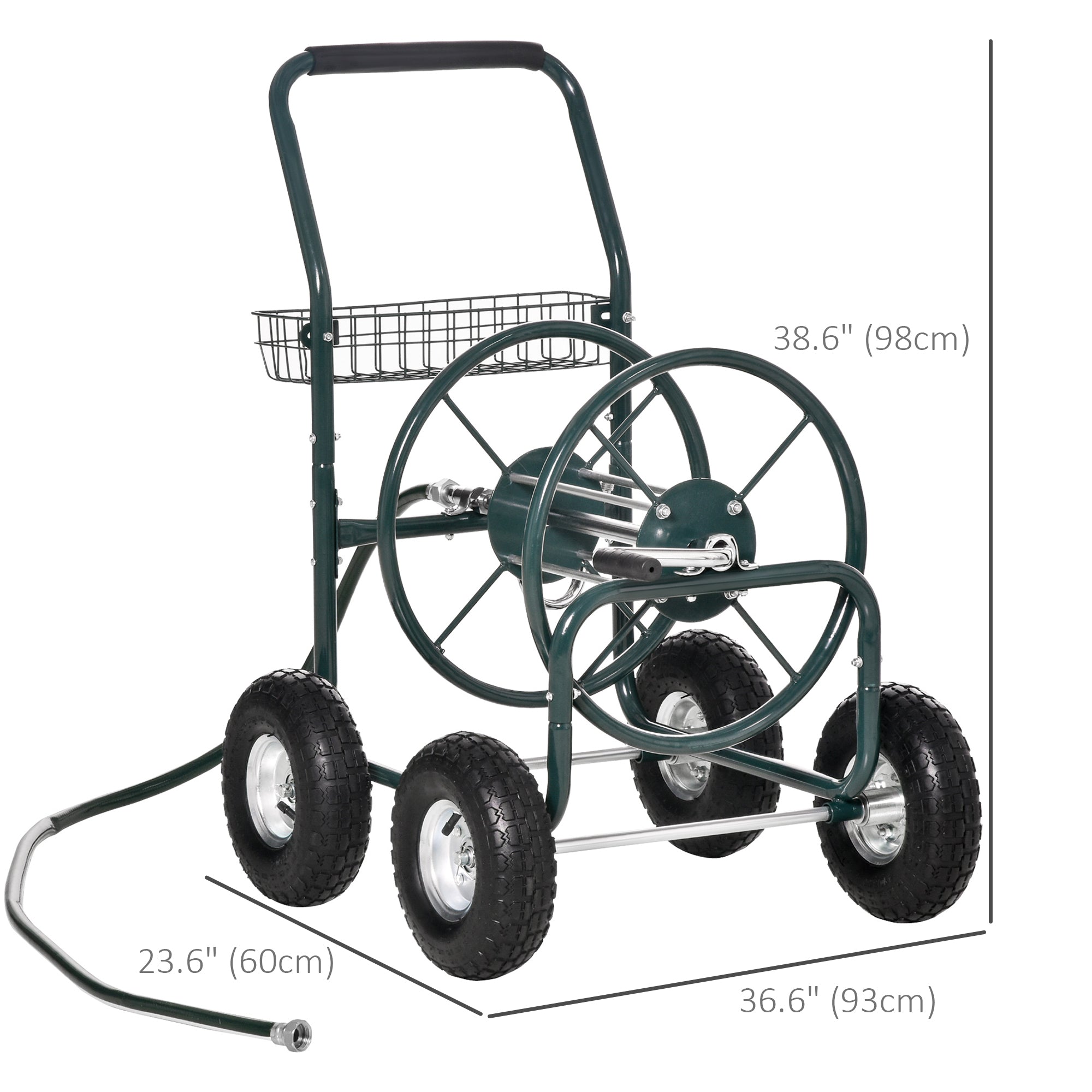Outsunny Garden Hose Reel Cart, Portable Hose Organizer with Hose Guide System, 4 Wide Wheels & Storage Basket, Farm 