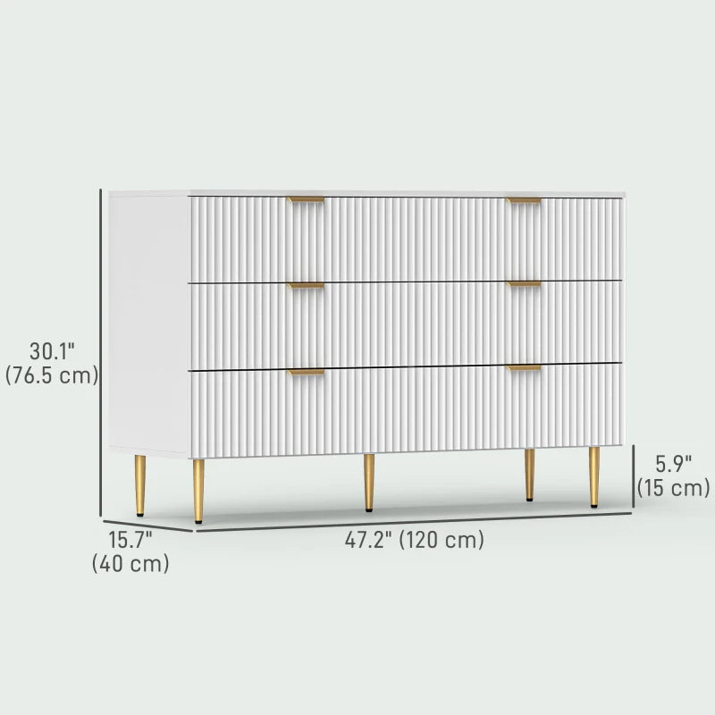 Modern Chest of Drawers 6 Drawer Dresser for Bedroom with Gold Legs and Handles, White