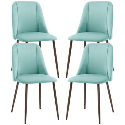 HOMCOM Upholstered Dining Chairs Set of 4, Velvet Accent Chair with Back and Wood-grain Steel Leg for Kitchen, Light Green 