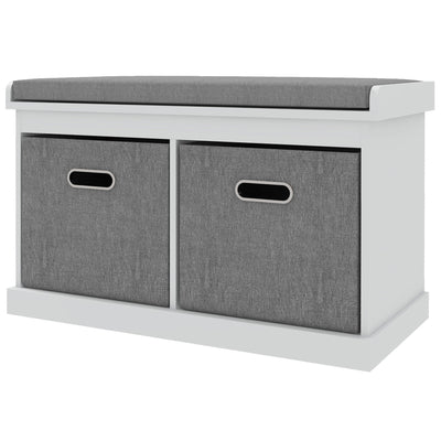 HOMCOM Shoe Storage Entryway Bench Seat with Cushion 2 Fabric Drawers for Hallway White 
