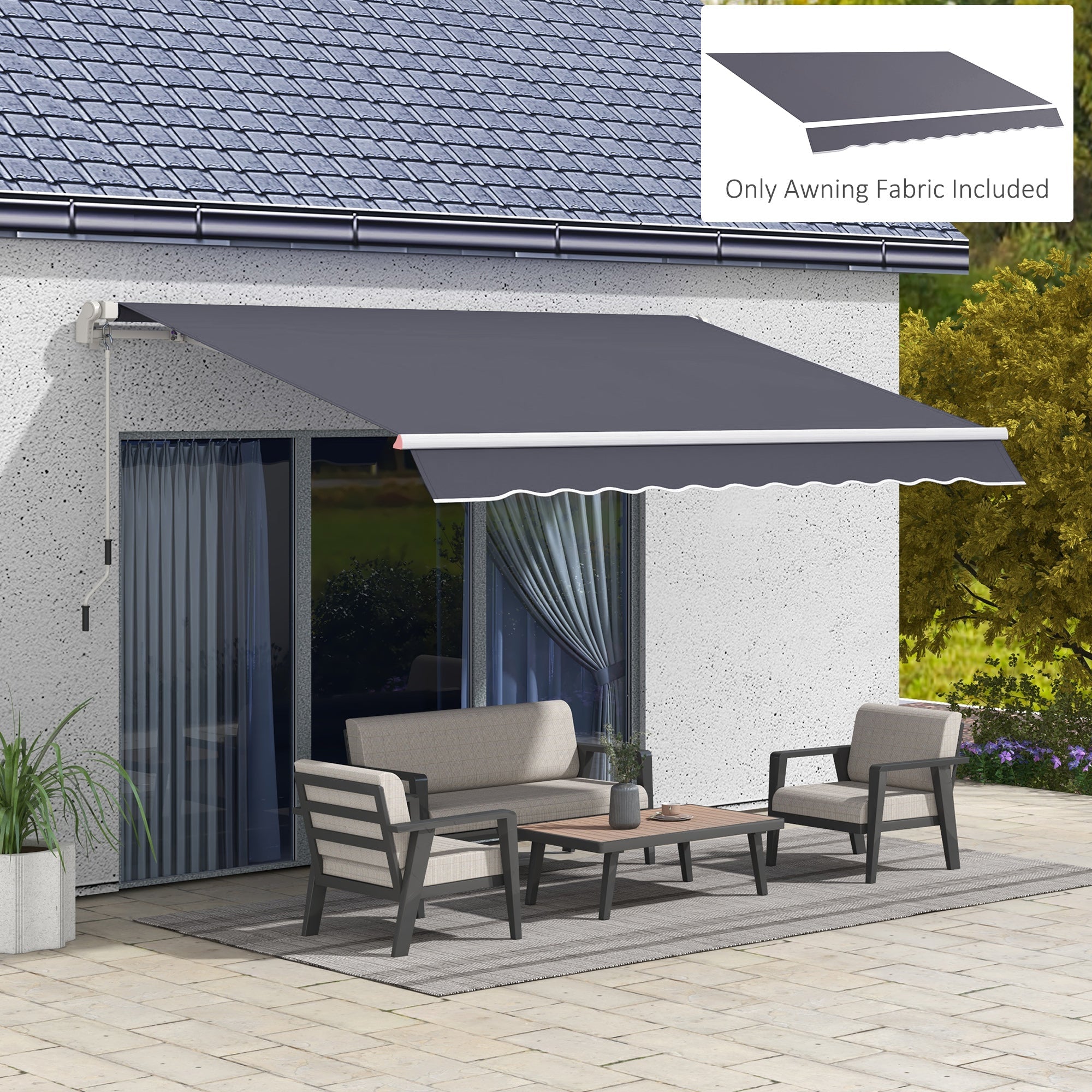 Outsunny Retractable Awning Canopy: 11'x8' Grey Fabric Replacement for Outdoor UV Blocking Sunshade 