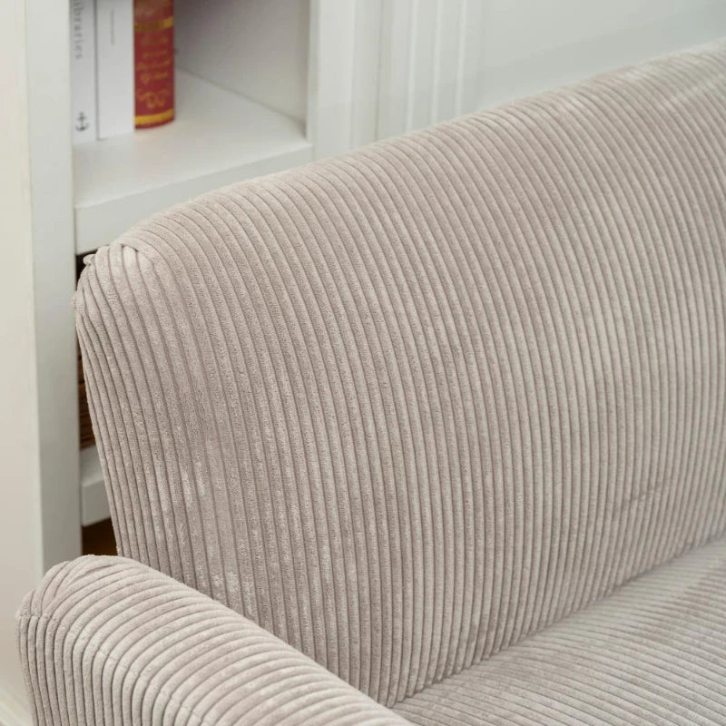 Modern Couch, 3 Seater Sofa, Corduroy Loveseat with Rubberwood Legs and Extra-Wide Seat, Light Grey