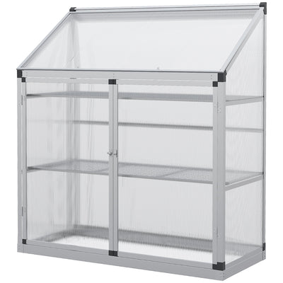 Outsunny Aluminum Cold Frame Greenhouse, Raised Planter Bed Protection with Openable Top and 2 Shelves for Outdoor Indoor 
