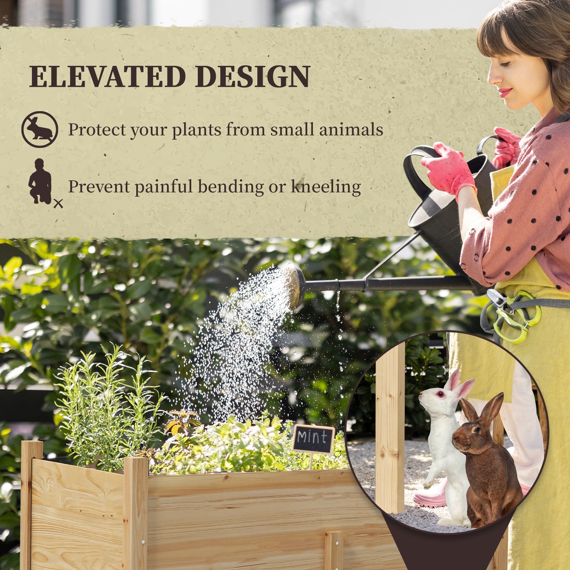 Outsunny Wooden Raised Garden Bed with Drainage - Ideal for Vegetables, Flowers, Herbs, Outdoor Planter Box, 45.3"x21.7"x31.5" 