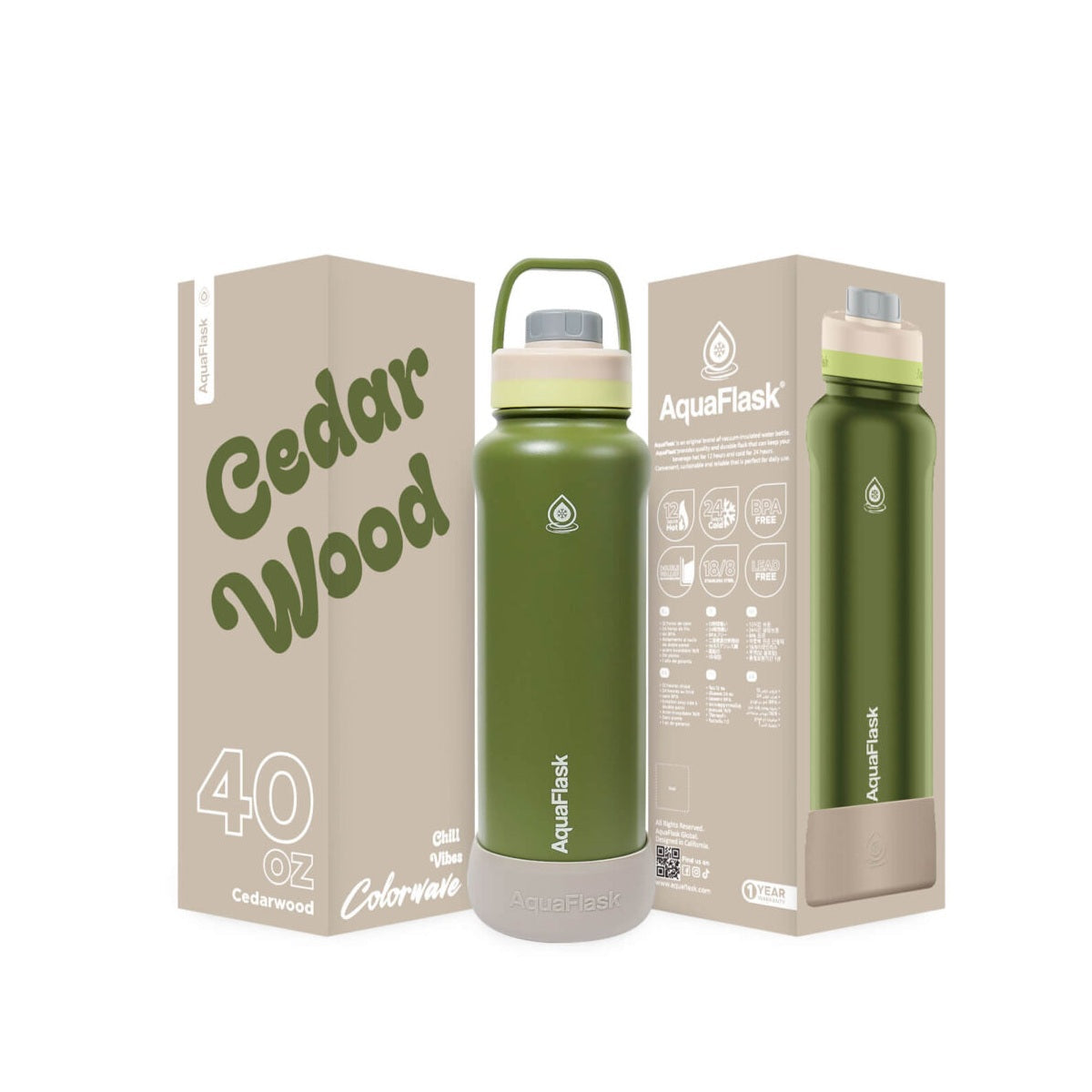 AquaFlask Colorwave 40oz Tumbler – Double Wall Stainless Steel, Keeps Drinks Hot & Cold, Leak-Proof 