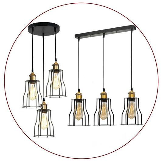 3-Lights Industrial Geometric Cage Hanging Pendant Light Fixture~1178 