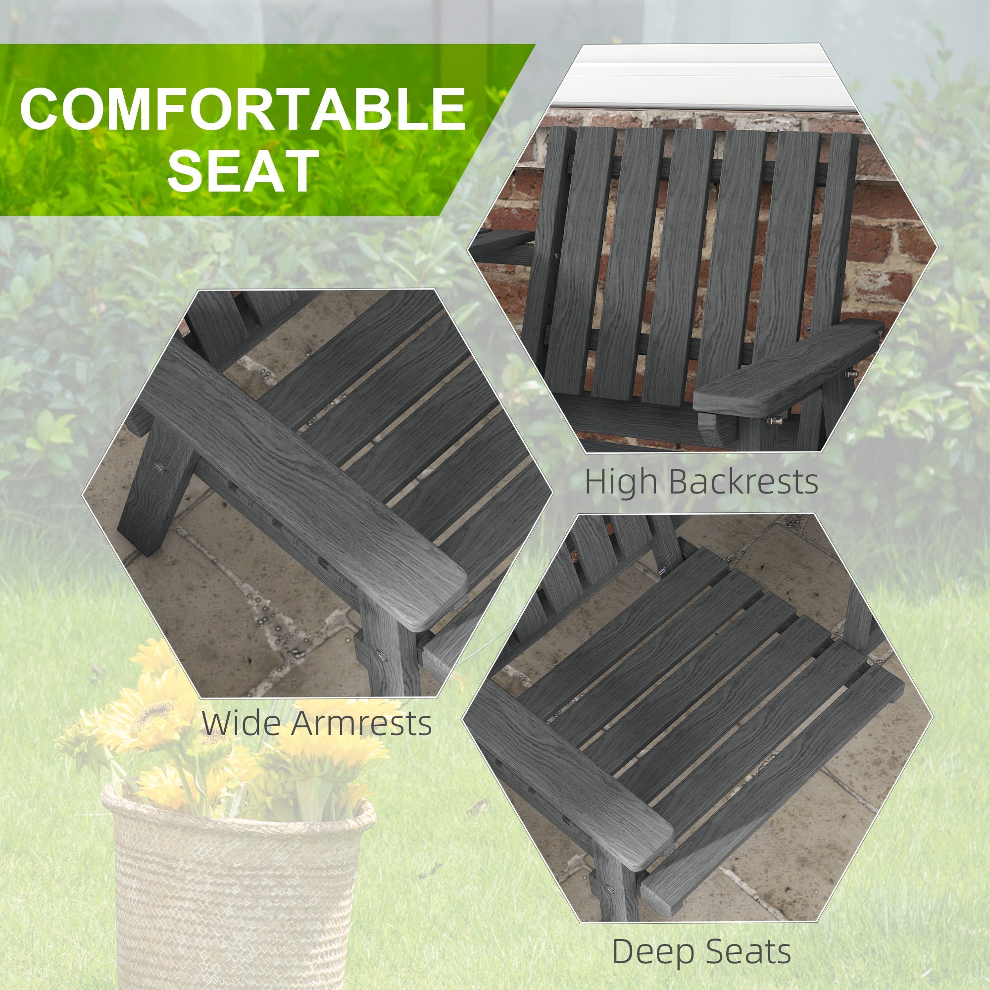 Outsunny Garden Bench for 2 Persons with Middle Table and Umbrella Hole, 2-Seater Outdoor Wooden Bench with Slat Design, Grey 