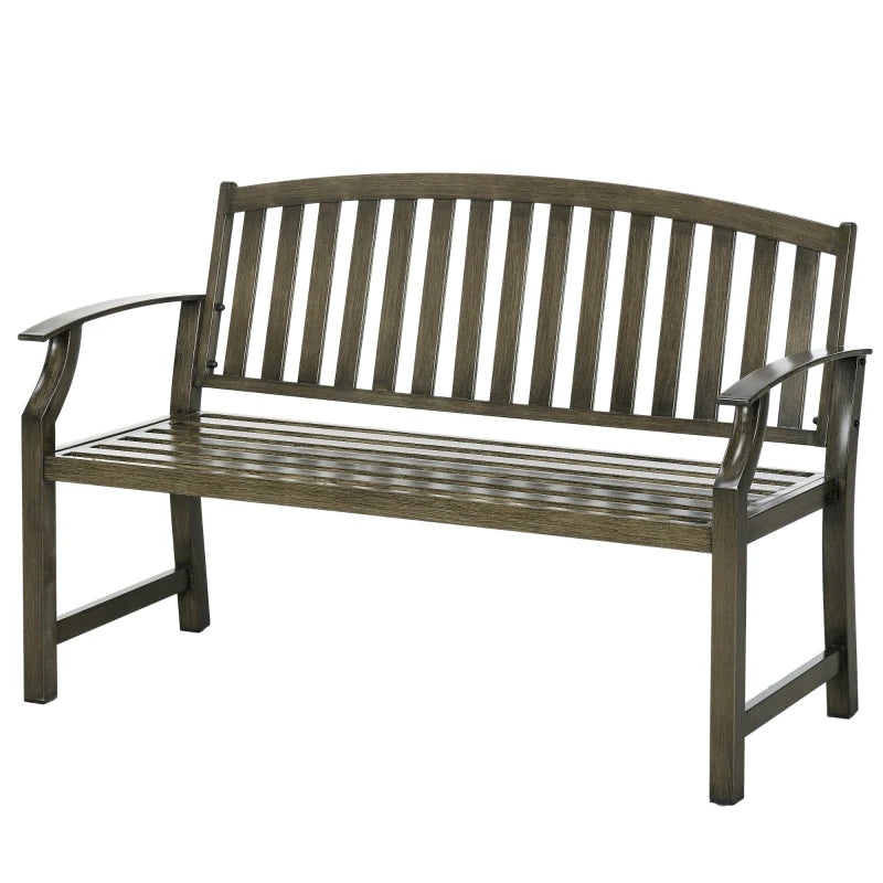 Outdoor Garden Bench, Metal Bench, Wood Look Slatted Frame Furniture for Patio, Park, Porch, Lawn, Yard, Deck, Black