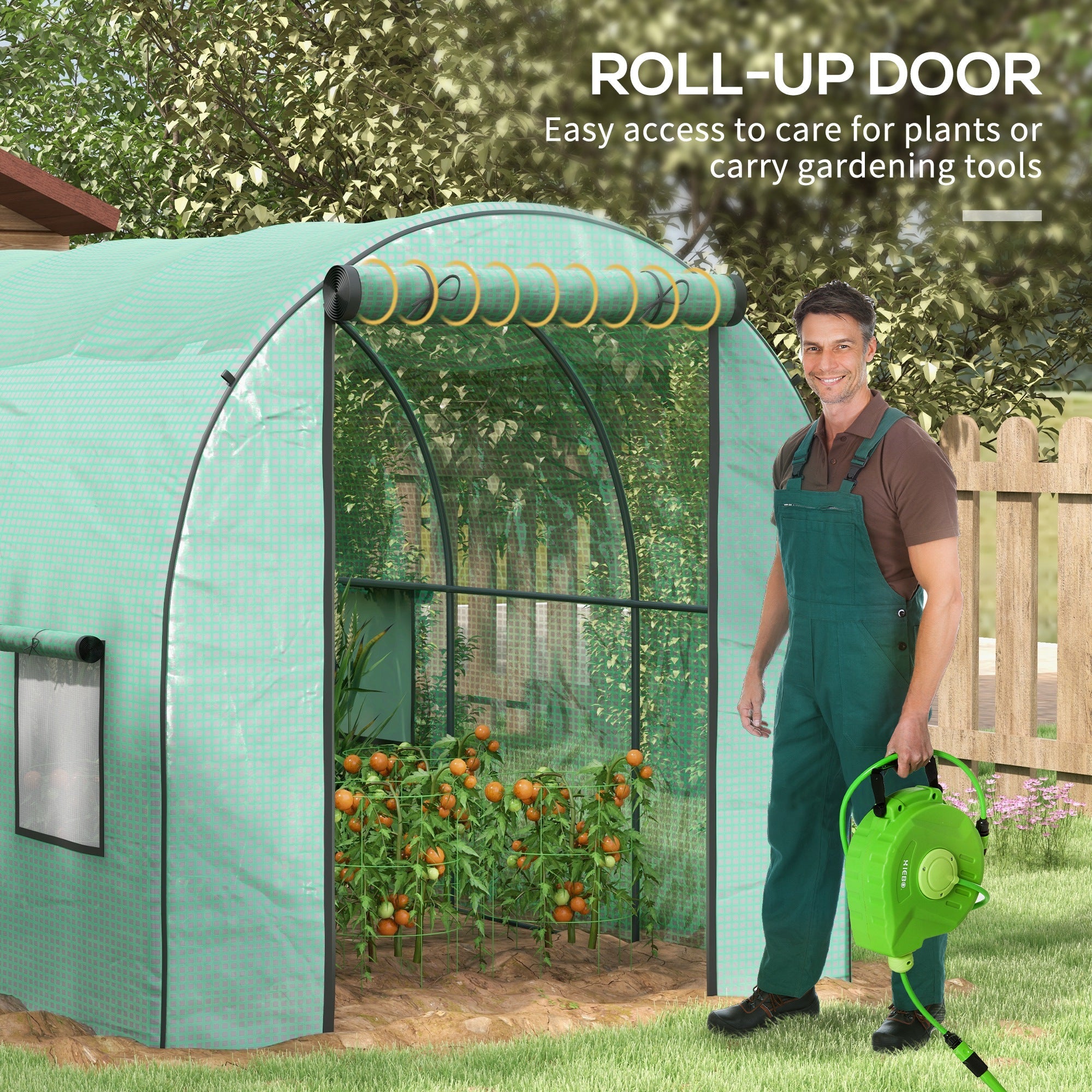 Outsunny Polytunnel Grow Haven: 6.6x10x6.6FT Walk-In Grow House with Plastic Cover, Door Mesh Window Steel Frame 