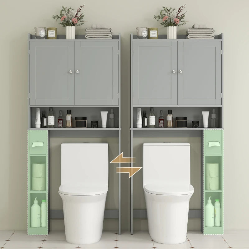 Modern Over the Toilet Storage Cabinet with 2 Doors, Above Commode Storage Cabinet with Toilet Paper Holder, Grey