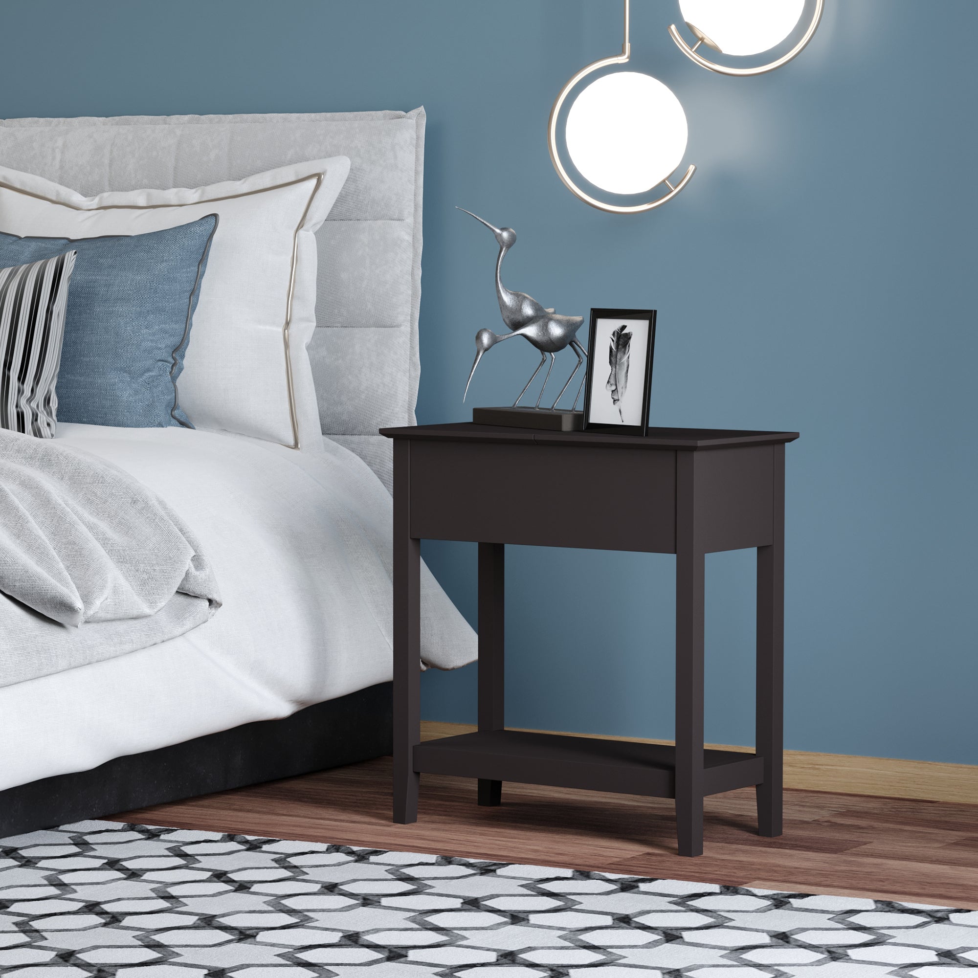 HOMCOM Flip-Top Side Table: Narrow End Table with Storage Shelf, Space-Saving Furniture for Living Room, Bedroom, Rich Dark Coffee 