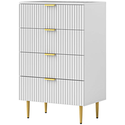 HOMCOM Modern Chest of Drawers 4 Drawer Dresser for Bedroom with Gold Legs and Handles, White 