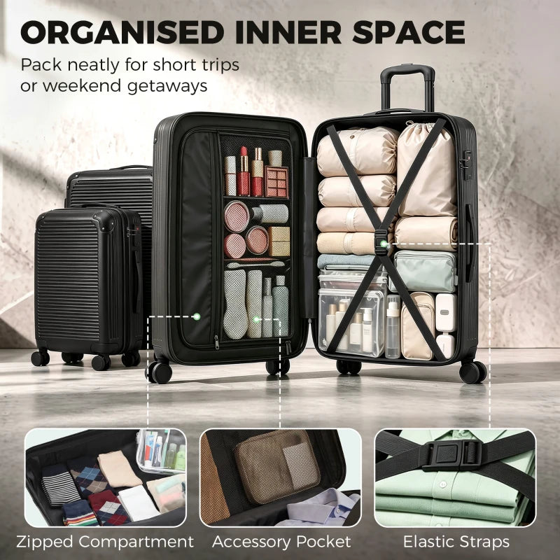 3-Piece Luggage Set with TSA Lock, Expandable Hard Shell Suitcases, 20", 24" & 28" – Black