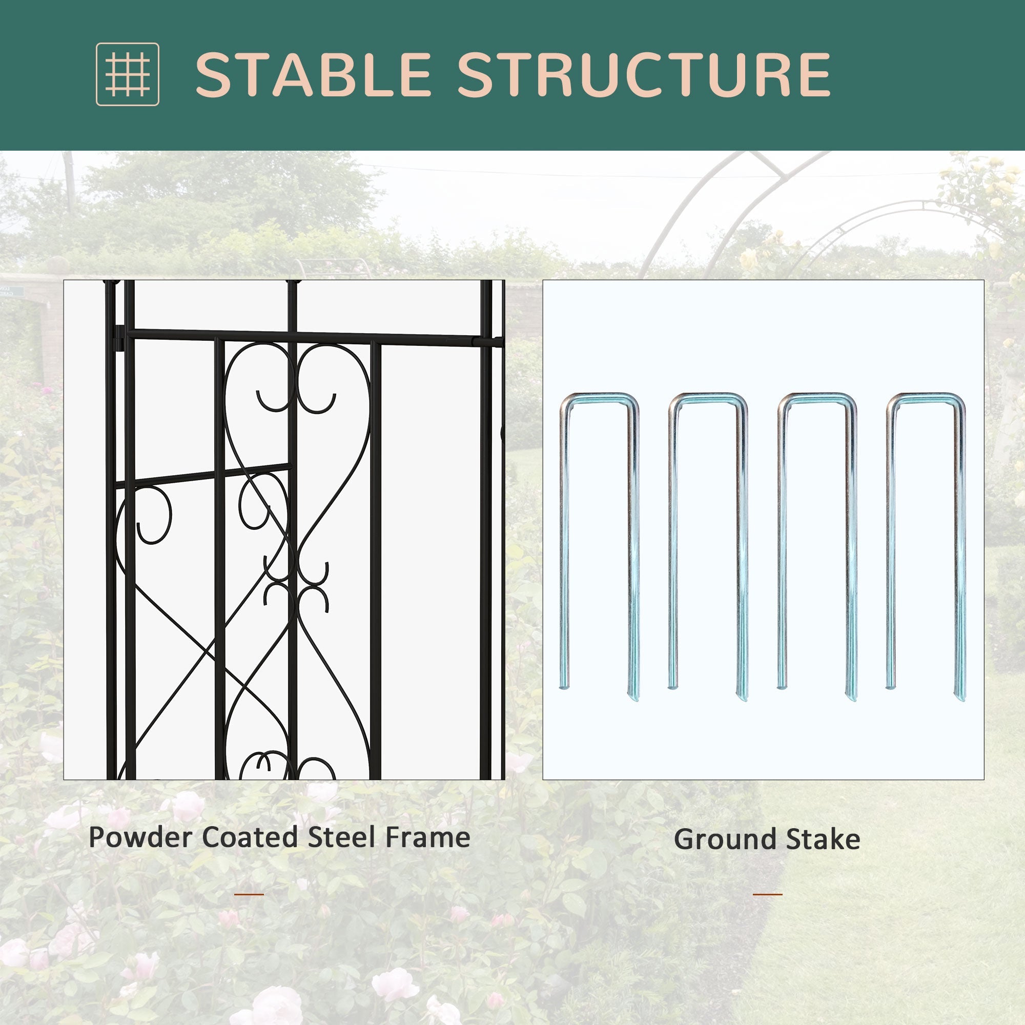 Outsunny 7.6FT Metal Garden Arch with Gate, Garden Arbor Trellis for Climbing Plants, Roses, Vines, Wedding Arch, Black 