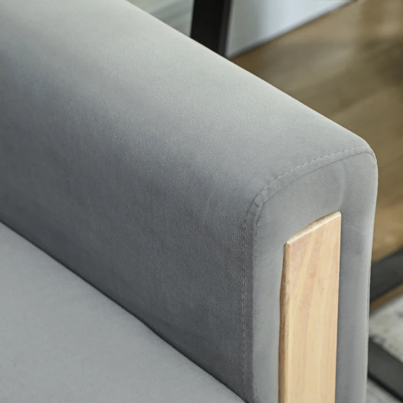 53" Loveseat Sofa, Small 2 Seater Couch with Solid Wood Legs, Modern Velvet Sofa for Living Room, Small Spaces, Grey