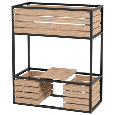 Outsunny Wooden Garden Bed Elegance: Elevated Planter Box with Shelf for Flowers, Vegetables, Herbs, Light Brown 