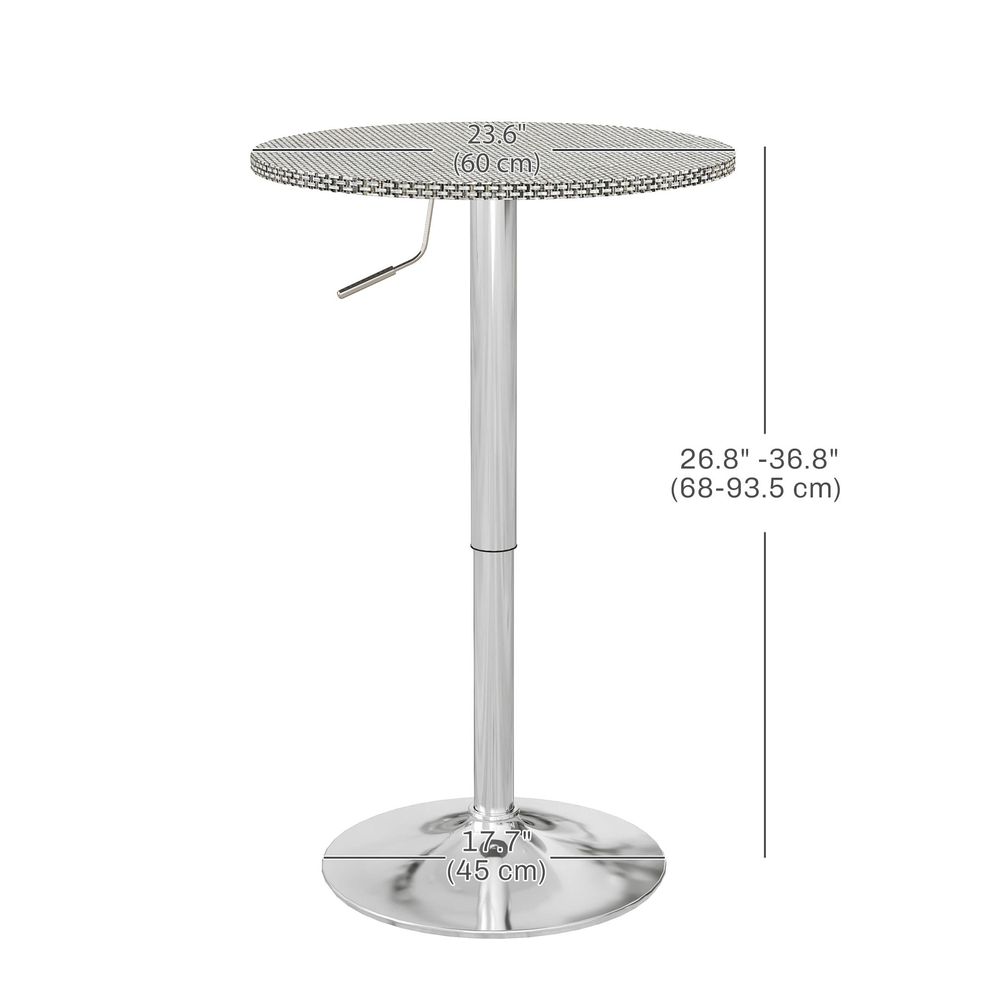 HOMCOM Adjustable Bar Table for 2, Round Pub Table with PE Rattan Top and Steel Base for Home Bar, Small Dining Room, Grey 