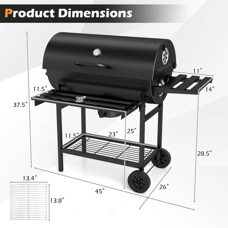 Charcoal BBQ Grill Outdoor Smoker Grill Combo with Thermometer