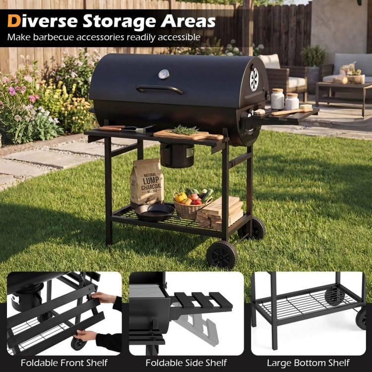 Charcoal BBQ Grill Outdoor Smoker Grill Combo with Thermometer