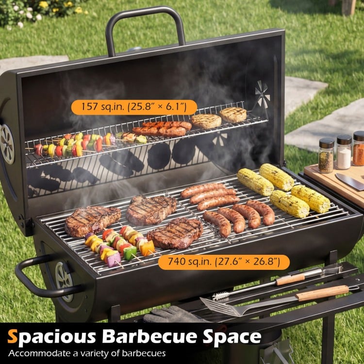 Charcoal BBQ Grill Outdoor Smoker Grill Combo with Thermometer