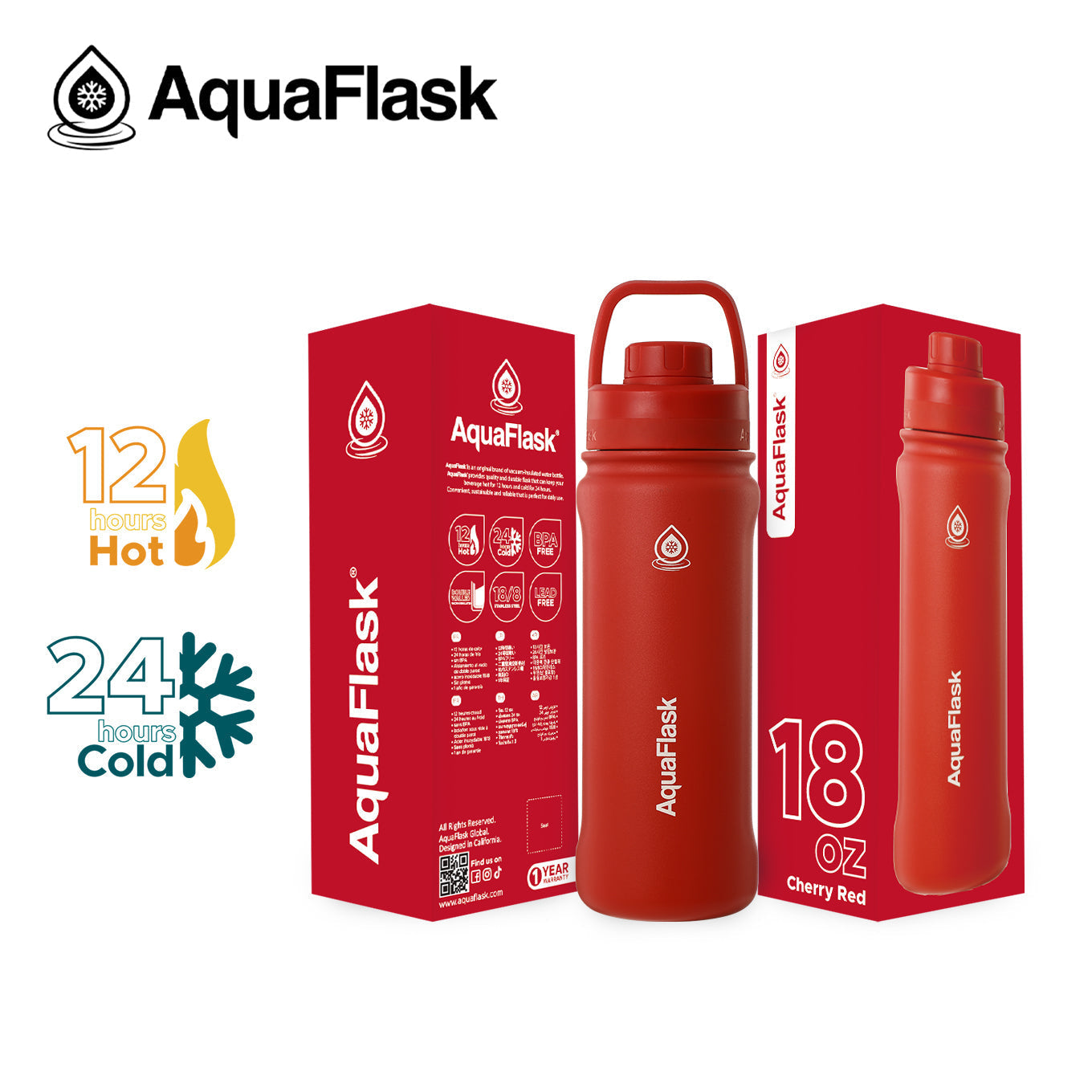 AquaFlask Original Vacuum Insulated Water Bottles 530ml (18oz) 