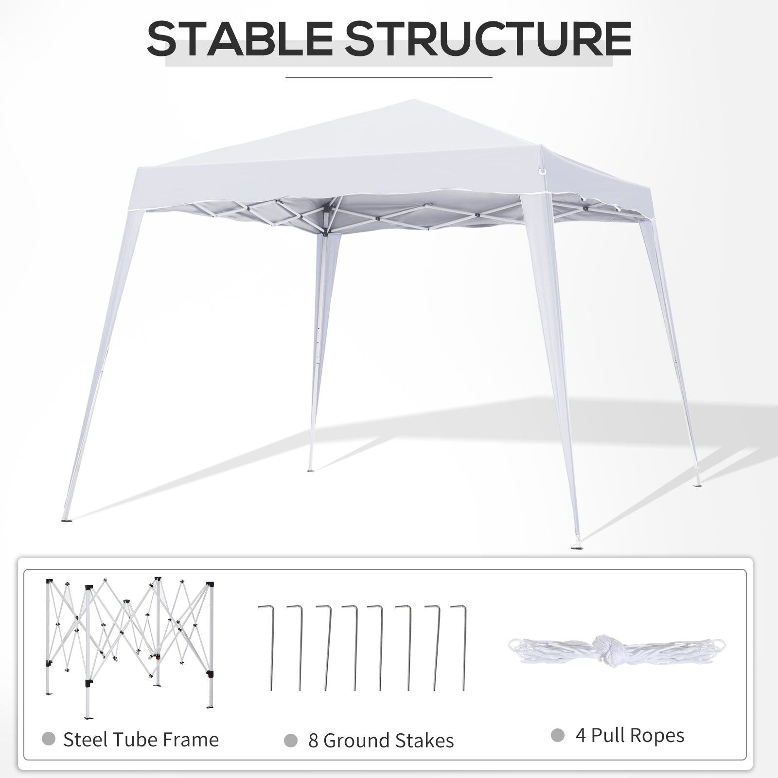 Outsunny 8' x 8' Pop Up Canopy, Outdoor Foldable Tent, Portable Canopy Tent with Carrying Bag for Camping, Party, Picnic, White 