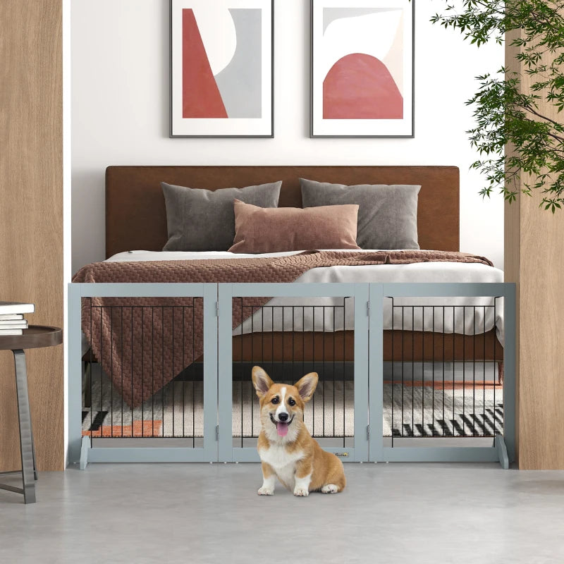 Freestanding Pet Gate, Folding Dog Gate with 2 Support Feet, 24" High, 3 Panels, for Small Dogs, Indoor Use - Grey
